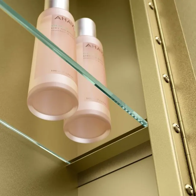 Mia Battery Powered Matt Brass Illuminated LED Mirror Cabinet 710x500mm