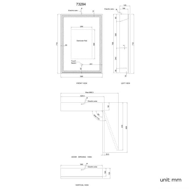 Mia Matt Brass Illuminated LED Mirror Cabinet 710x500mm