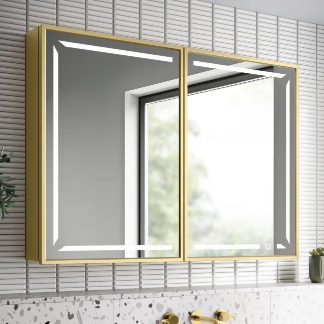 Mia Matt Brass Illuminated LED Mirror Cabinet 710x1000mm