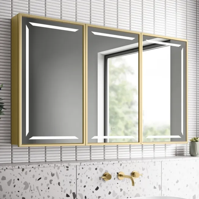 Mia Matt Brass Illuminated LED Mirror Cabinet 710x1200mm