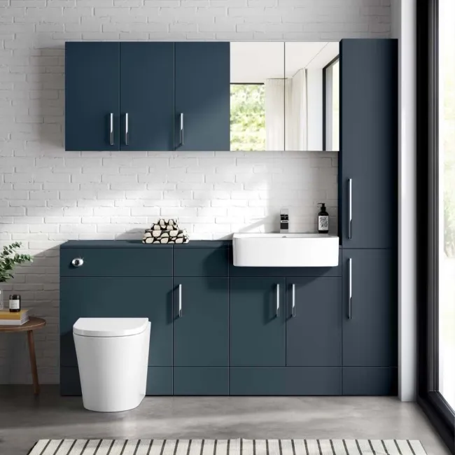 Navy Blue Mirror Cabinet 600mm