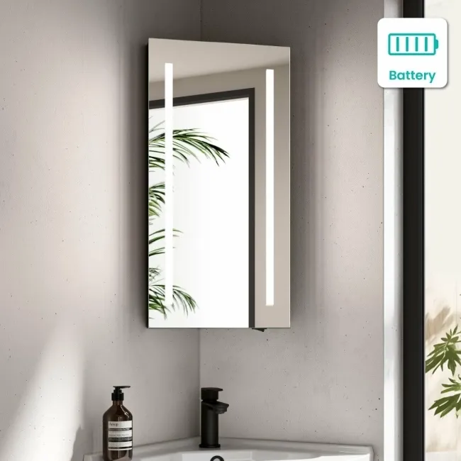 Madelyn Battery Powered Illuminated LED Corner Mirror Cabinet 600mm Tall