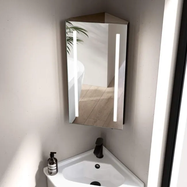 Madelyn Battery Powered Illuminated LED Corner Mirror Cabinet 600mm Tall