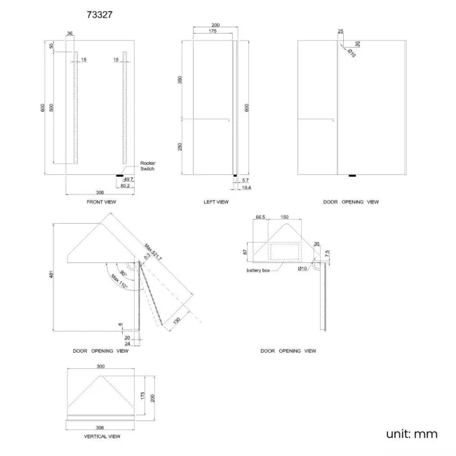 Madelyn Battery Powered Illuminated LED Corner Mirror Cabinet 600mm Tall