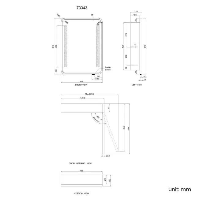 Olivia Battery Powered Black Framed Illuminated LED Mirror Cabinet 610x450mm