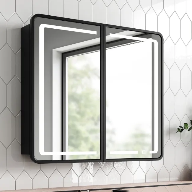 Olivia Black Framed Illuminated LED Mirror Cabinet 710x800mm