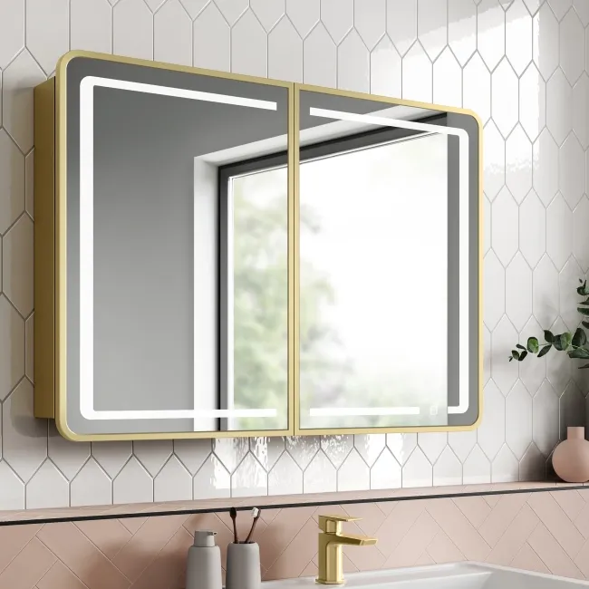 Olivia Matt Brass Illuminated LED Mirror Cabinet 710x1000mm