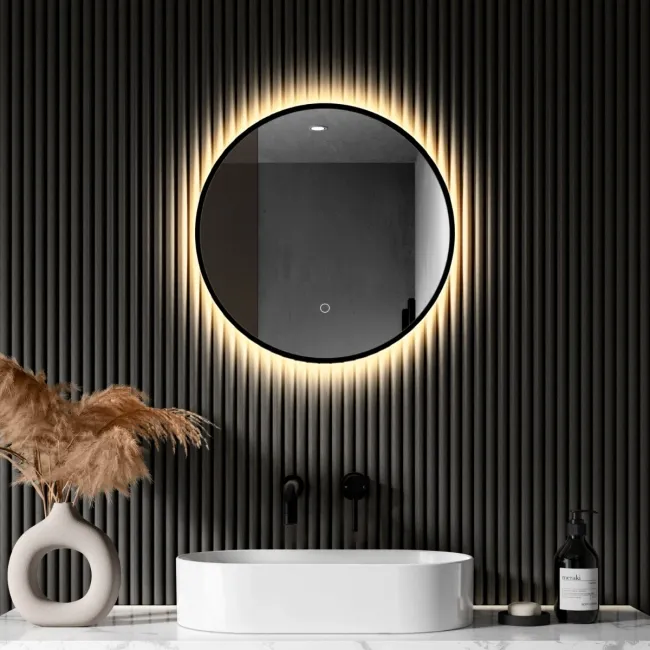 Delilah Black Framed Round Backlit llluminated LED Mirror 500mm