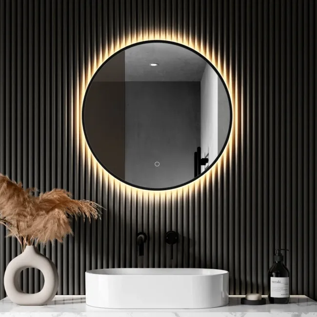 Delilah Black Framed Round Backlit llluminated LED Mirror 600mm