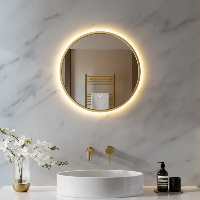 Delilah Brushed Brass Round Backlit Illuminated LED Mirror 500mm