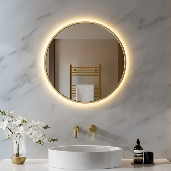 Delilah Brushed Brass Round Backlit Illuminated LED Mirror 600mm