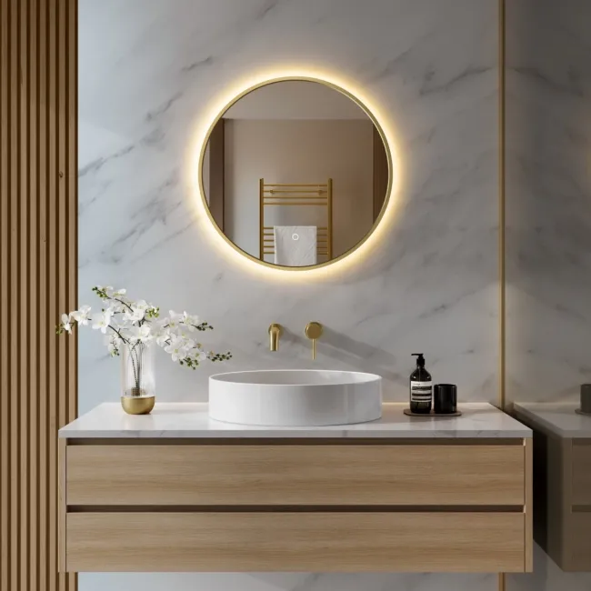 Delilah Brushed Brass Round Backlit Illuminated LED Mirror 600mm