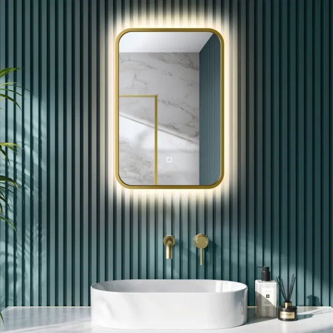 Mila Brushed Brass Backlit llluminated LED Mirror 600x400mm