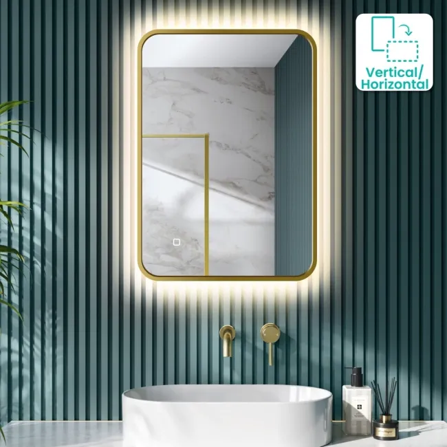 Mila Brushed Brass Backlit llluminated LED Mirror 700x500mm