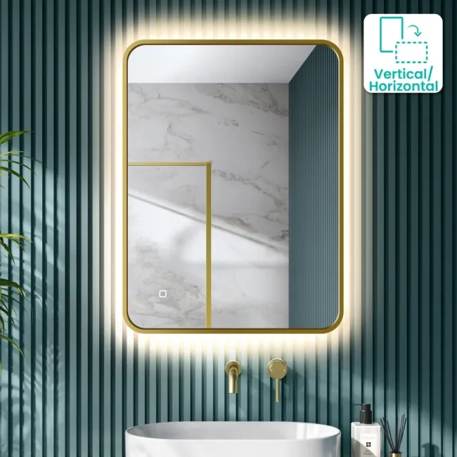 Mila Brushed Brass Backlit llluminated LED Mirror 800x600mm