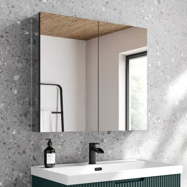 Esme Matt Black Recessed Mirror Cabinet 700x800mm
