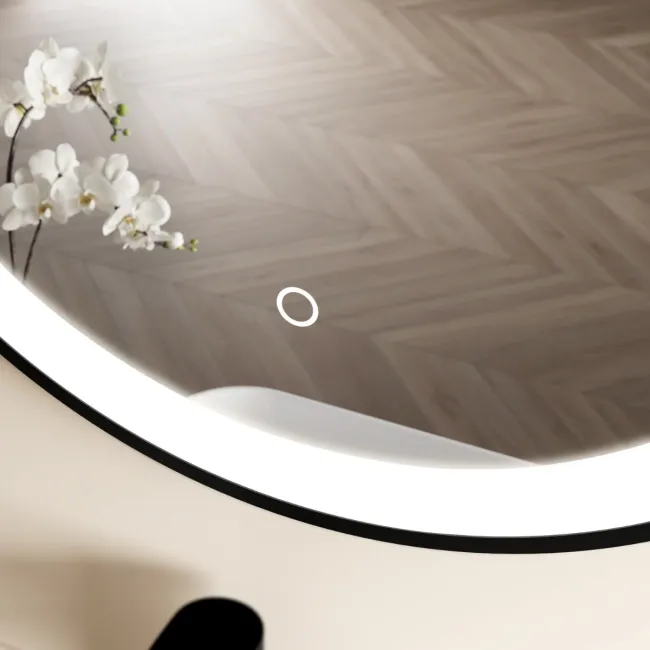 Delilah Black Framed Round Illuminated LED Mirror 500mm