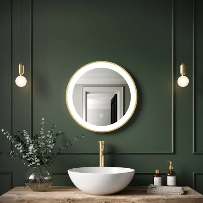 Delilah Brushed Brass Round Illuminated LED Mirror 500mm