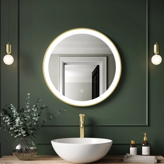 Delilah Brushed Brass Round Illuminated LED Mirror 600mm
