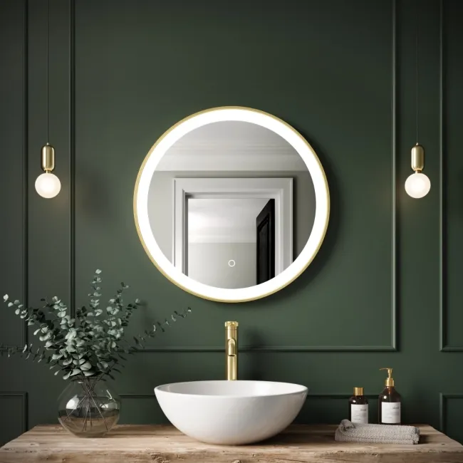 Delilah Brushed Brass Round Illuminated LED Mirror 600mm