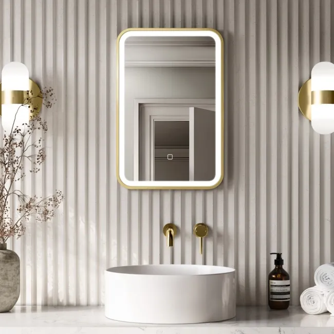 Mila Brushed Brass Illuminated LED Mirror 600x400mm