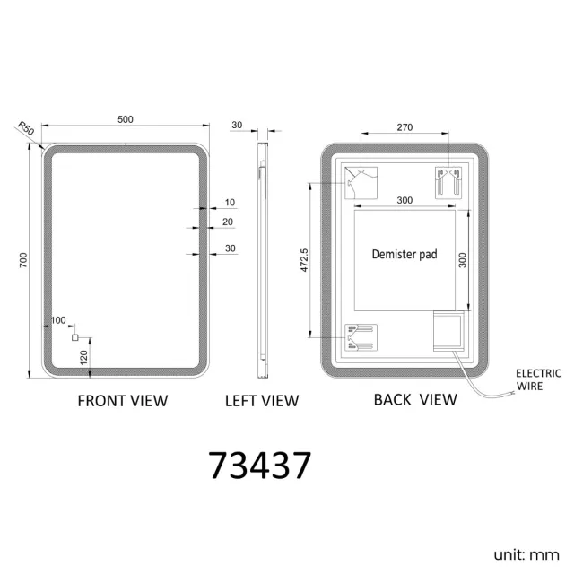 Mila Brushed Brass Illuminated LED Mirror 700x500mm