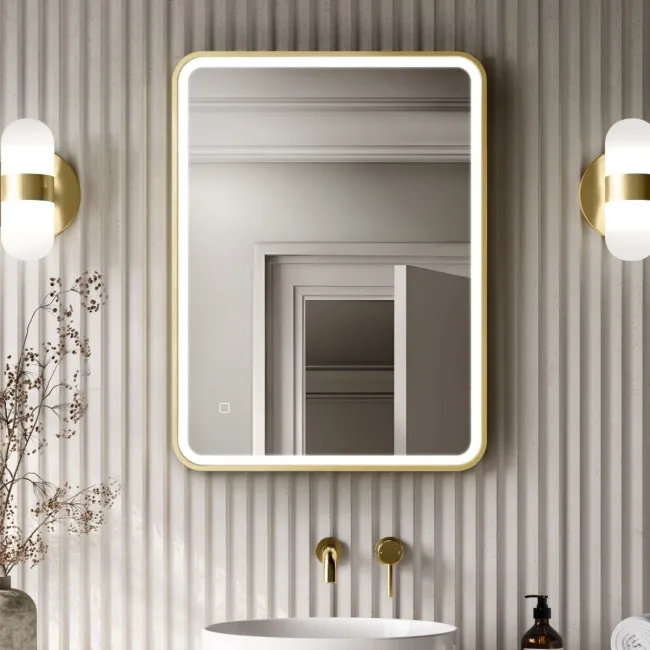 Mila Brushed Brass Illuminated LED Mirror 800x600mm
