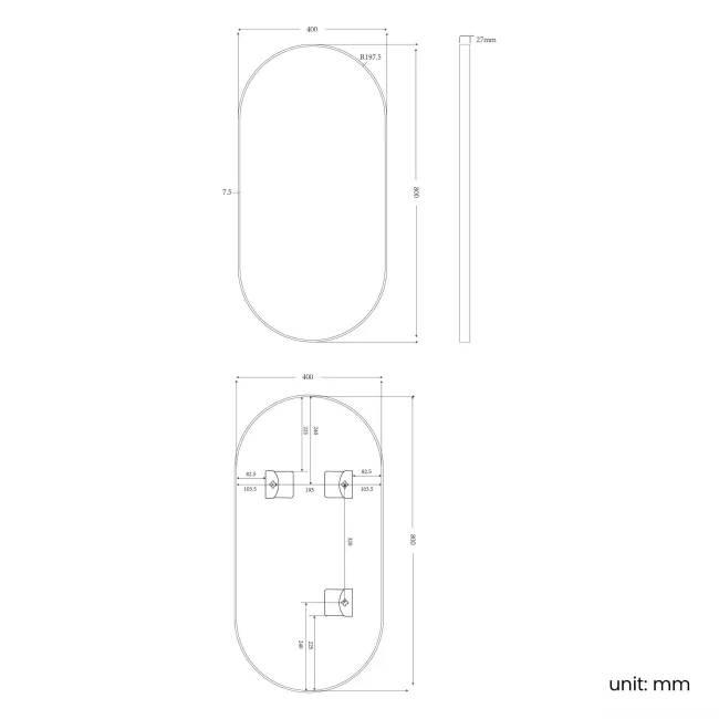 Essence Black Framed Pill Bathroom Mirror 800x400mm