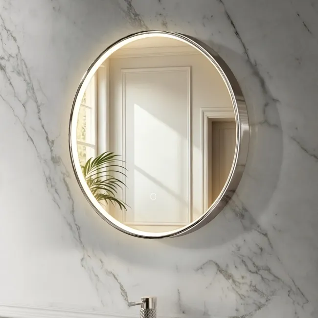 Vikki Stainless Steel Illuminated Round LED Mirror 500mm