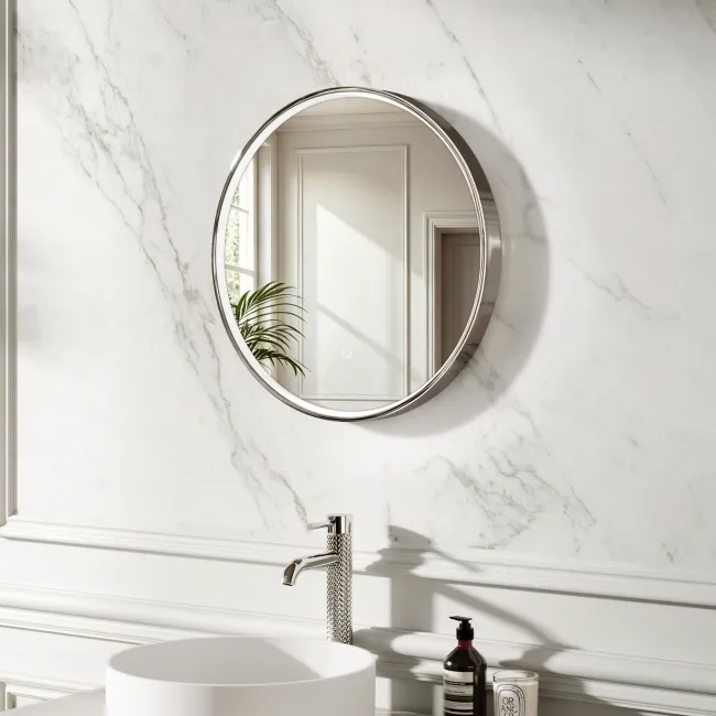 Vikki Stainless Steel Illuminated Round LED Mirror 500mm