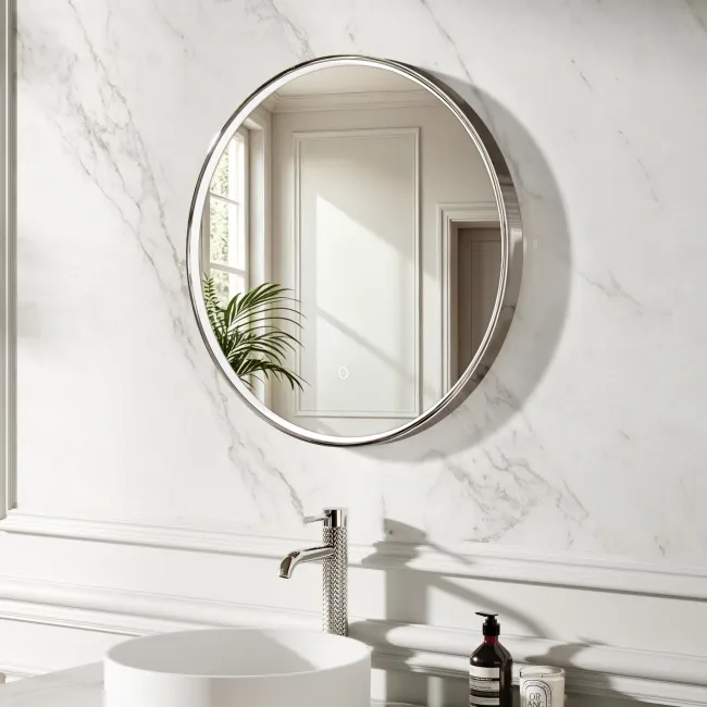 Vikki Stainless Steel Illuminated Round LED Mirror 600mm