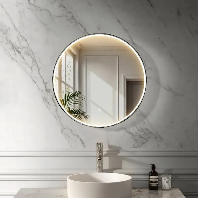 Vikki Stainless Steel Illuminated Round LED Mirror 600mm