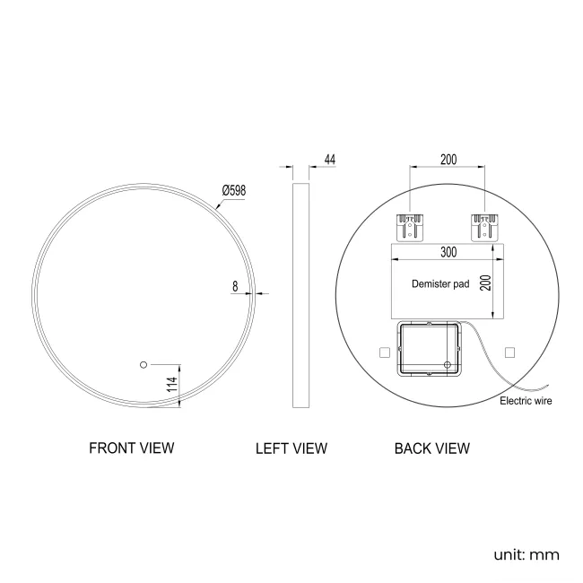 Vikki Stainless Steel Illuminated Round LED Mirror 600mm