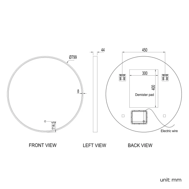 Vikki Stainless Steel Illuminated Round LED Mirror 800mm