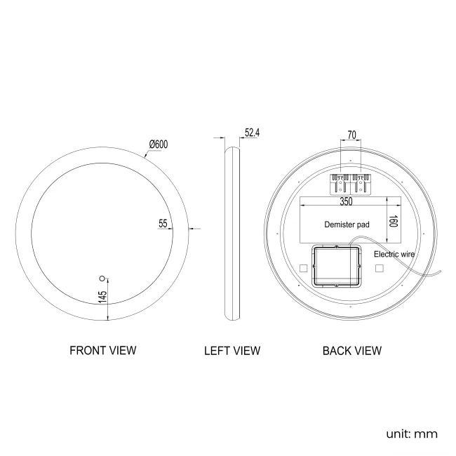 Joyce Round Illuminated LED Mirror 600mm