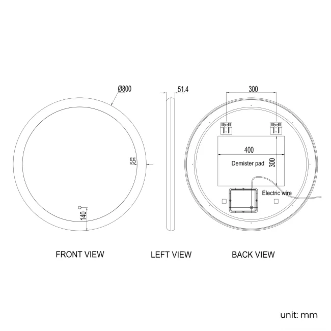 Joyce Round Illuminated LED Mirror 800mm