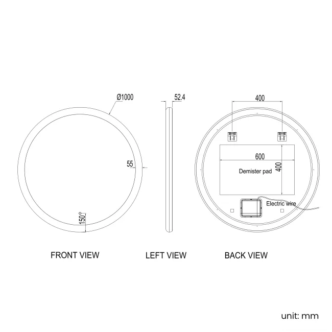 Joyce Round Illuminated LED Mirror 1000mm