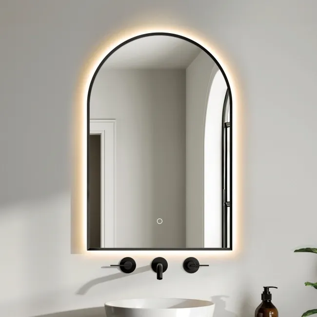 Rory Matt Black Arched Backlit Illuminated LED Mirror 750x500mm