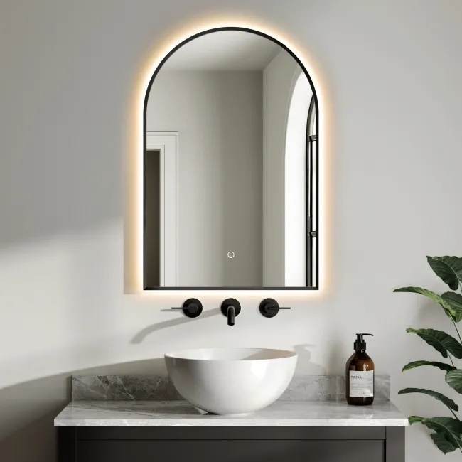 Rory Matt Black Arched Backlit Illuminated LED Mirror 750x500mm