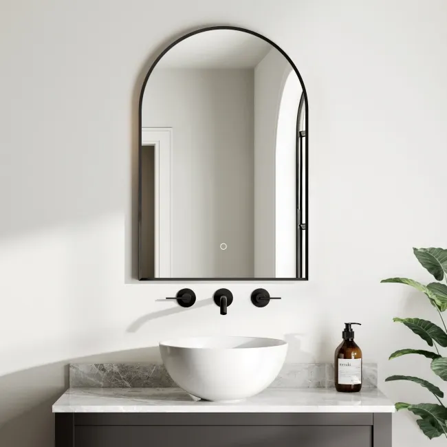 Rory Matt Black Arched Backlit Illuminated LED Mirror 750x500mm