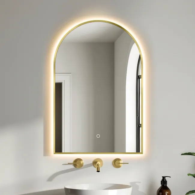 Rory Brushed Brass Arched Backlit Illuminated LED Mirror 750x500mm