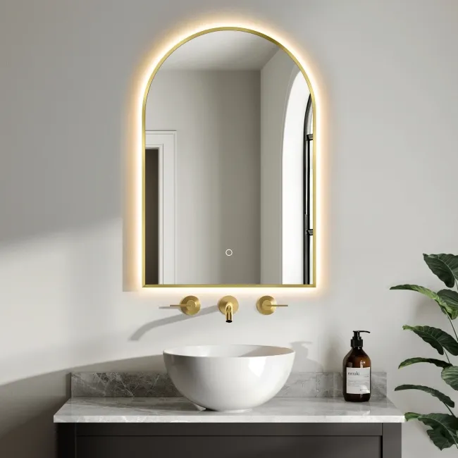 Rory Brushed Brass Arched Backlit Illuminated LED Mirror 750x500mm