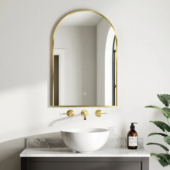 Rory Brushed Brass Arched Backlit Illuminated LED Mirror 750x500mm