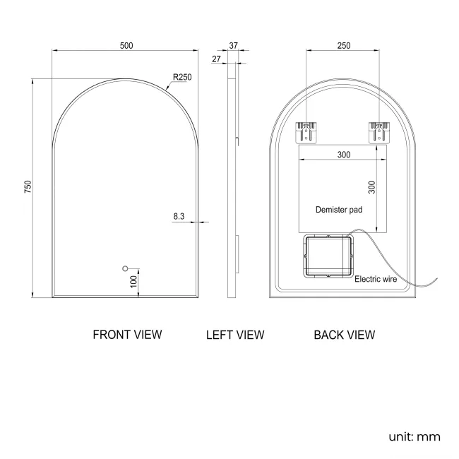 Rory Brushed Brass Arched Backlit Illuminated LED Mirror 750x500mm