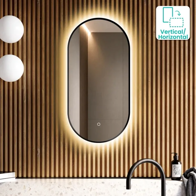 Adele Pill Matt Black Backlit Illuminated LED Mirror 800x400mm