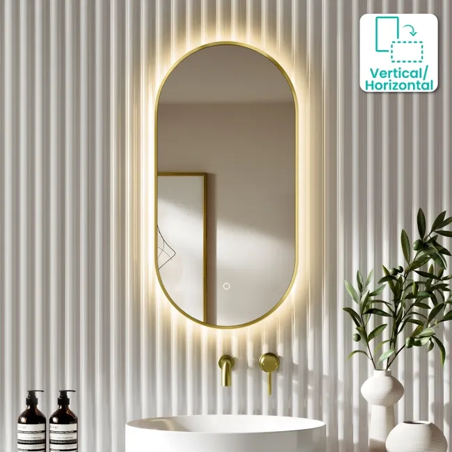Adele Pill Brushed Brass Backlit Illuminated LED Mirror 800x400mm
