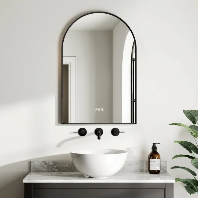 Rory Matt Black Arched Backlit Illuminated LED Mirror With BLUETOOTH Speaker 750x500mm