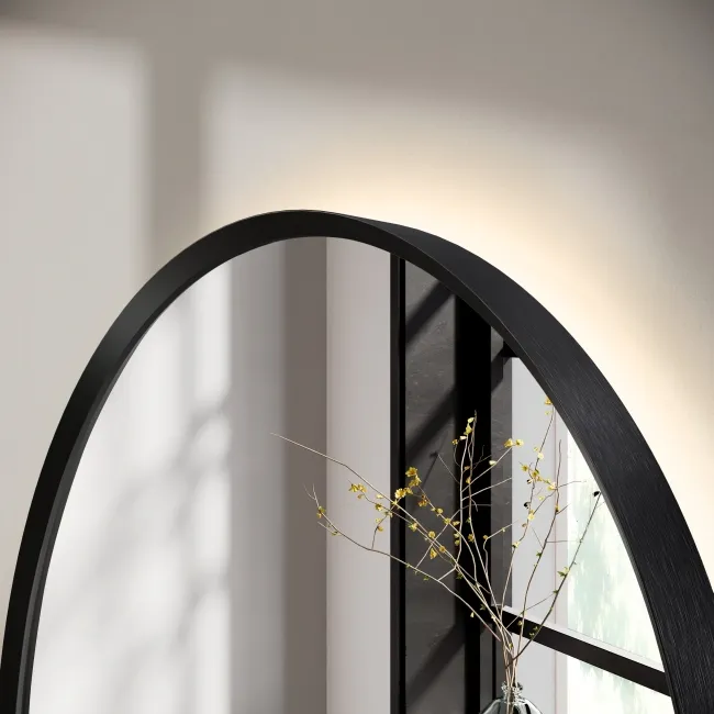Rory Matt Black Arched Backlit Illuminated LED Mirror With BLUETOOTH Speaker 750x500mm