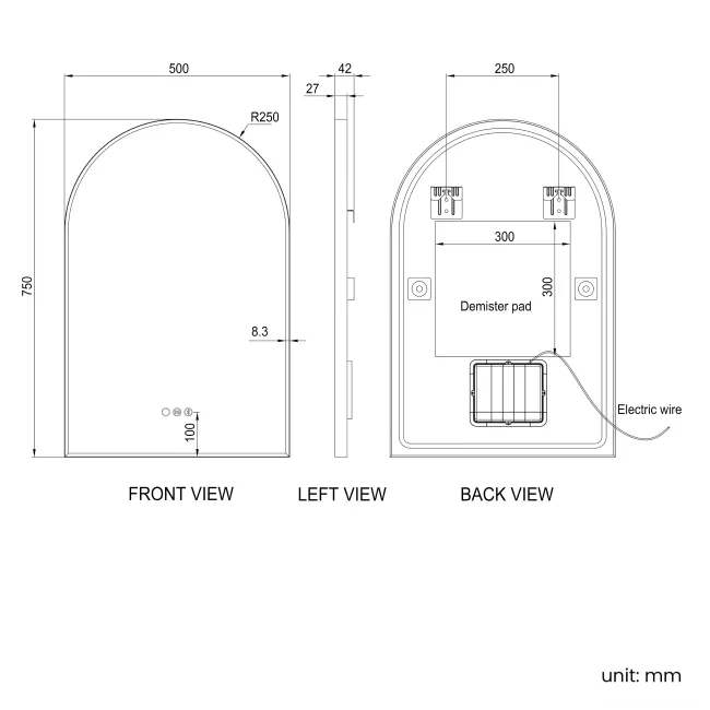 Rory Matt Black Arched Backlit Illuminated LED Mirror With BLUETOOTH Speaker 750x500mm