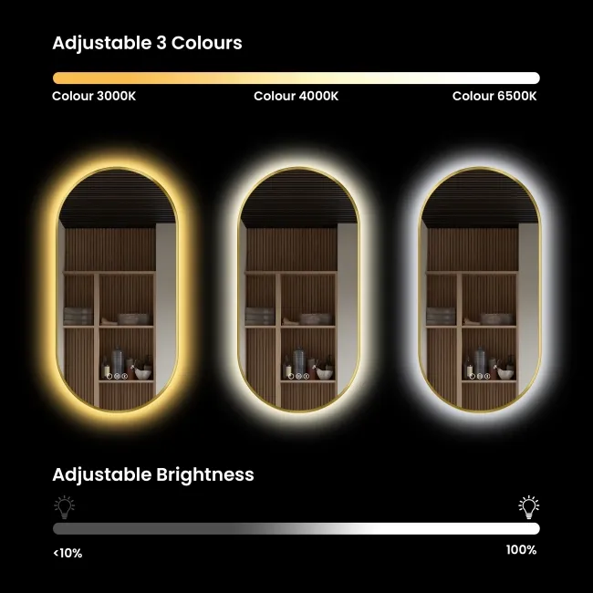 Adele Pill Brushed Brass Backlit Illuminated LED Mirror With BLUETOOTH Speaker 800x400mm